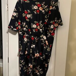 Floral Black Dress with Tie Waist